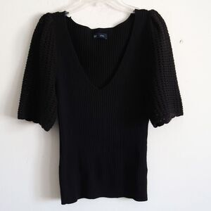Gap Black Knit Short Sleeve Top with Crochet Sleeves - Size Small